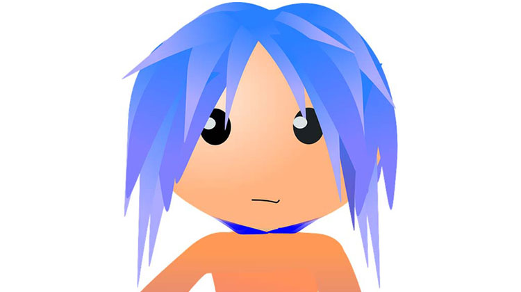 Cartoon picture of woman with bright blue hair